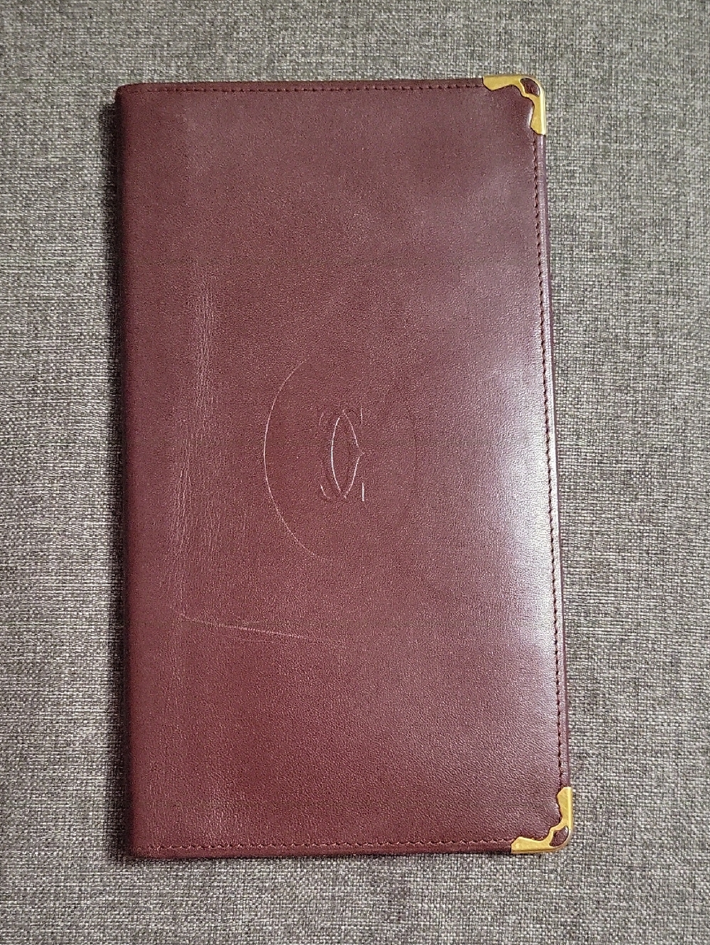 Cartier Burgundy Leather Long Wallet with Gold Corners